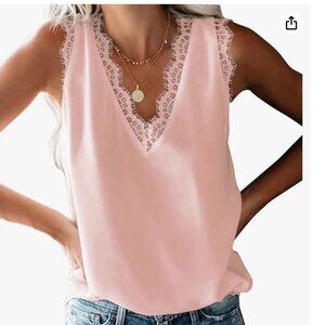 Blencot Lace Trim V Neck Sleeveless Blouse